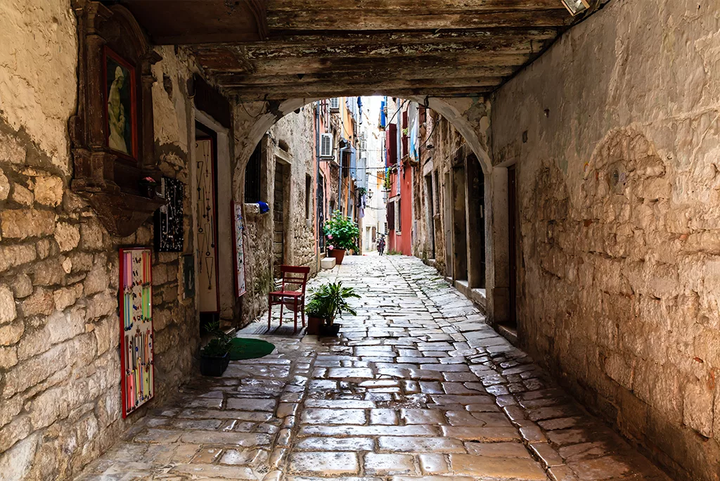 Narrow Archway in the City of Rovinj, Croatia